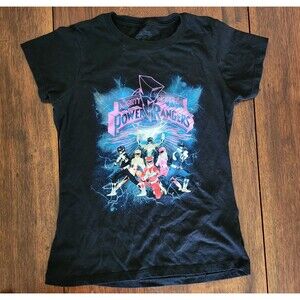 Mighty Morphin Power Rangers Black Cotton T-shirt Women's Small/Youth Large